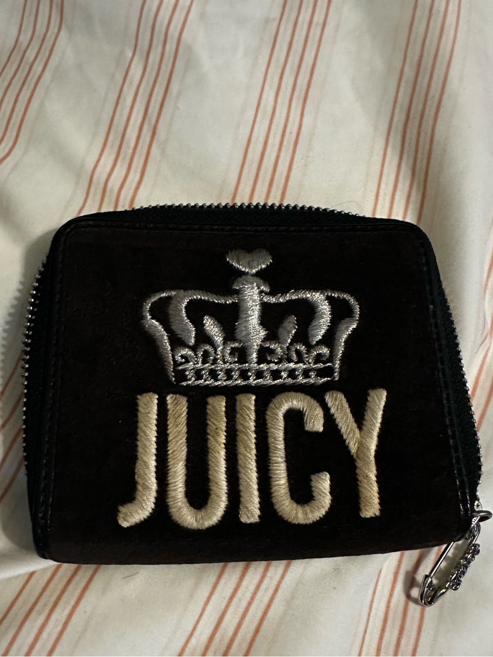 Juicy Couture Black Velvet Zip Wallet with Embroidered Crown